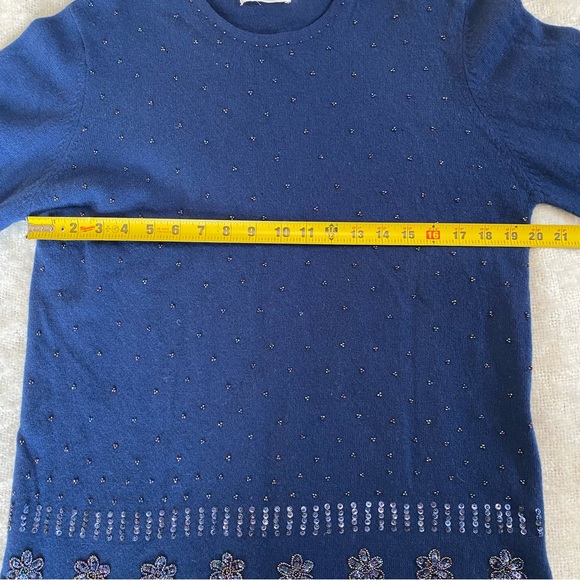 Vtg Christina Navy Polka Dot Floral Beaded Wool Sweater Grandmacore Womens Sz M - Picture 7 of 12
